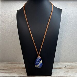 Gorgeous Chunky Sodalite Pendant On a Sueded Cord Necklace